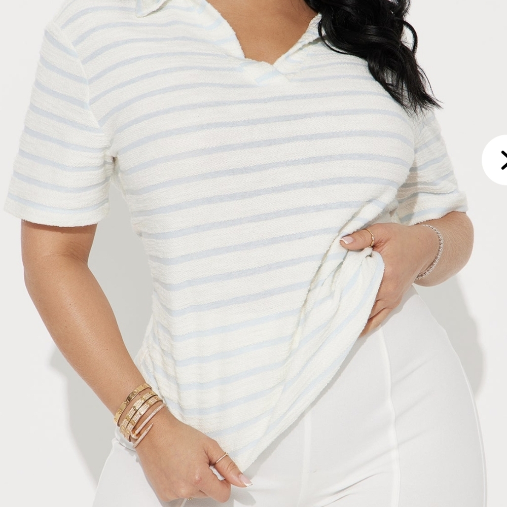 Fashion Nova White and Light Blue Striped Tee